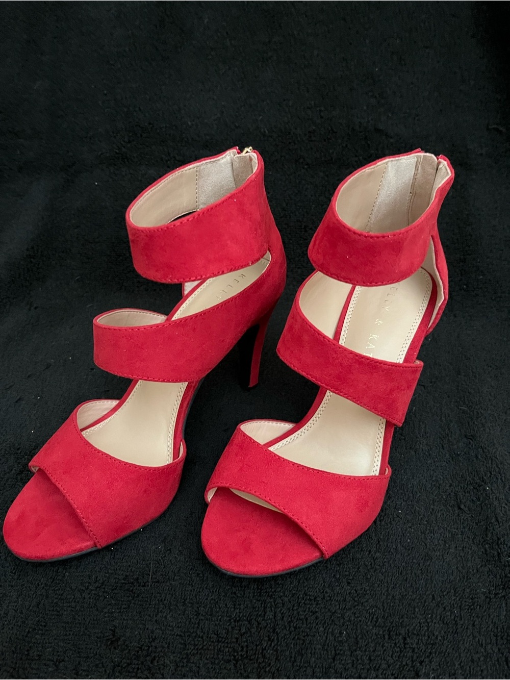 Kelly & Katie Red Suede Strappy High Heel Sandals